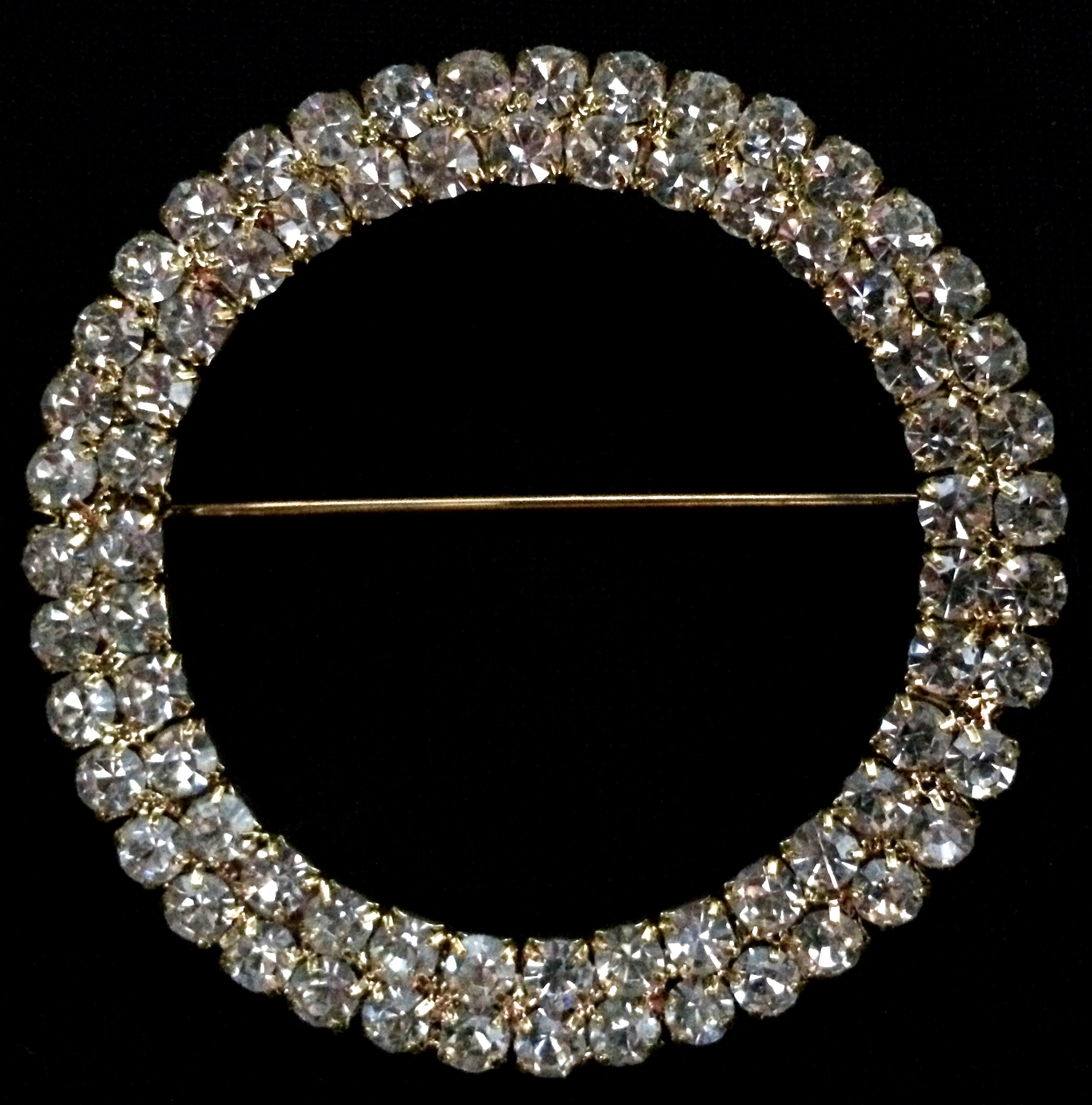 gold small rhinestone circle brooch